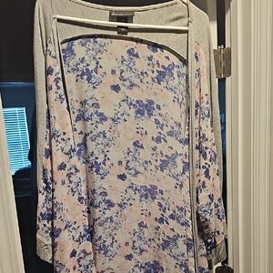 Lane Bryant Gray and Blue Floral Top